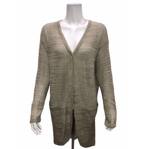 H by Halston Textured Space Dye Open Front Cardigan Cactus Green Large Size